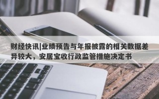 财经快讯|业绩预告与年报披露的相关数据差异较大，安居宝收行政监管措施决定书