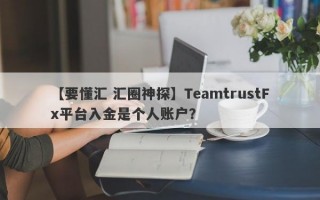 【要懂汇 汇圈神探】TeamtrustFx平台入金是个人账户？
