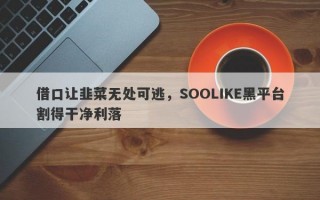 借口让韭菜无处可逃，SOOLIKE黑平台割得干净利落