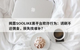 揭露SOOLIKE黑平台欺诈行为：诱刷不还佣金，损失找谁补？